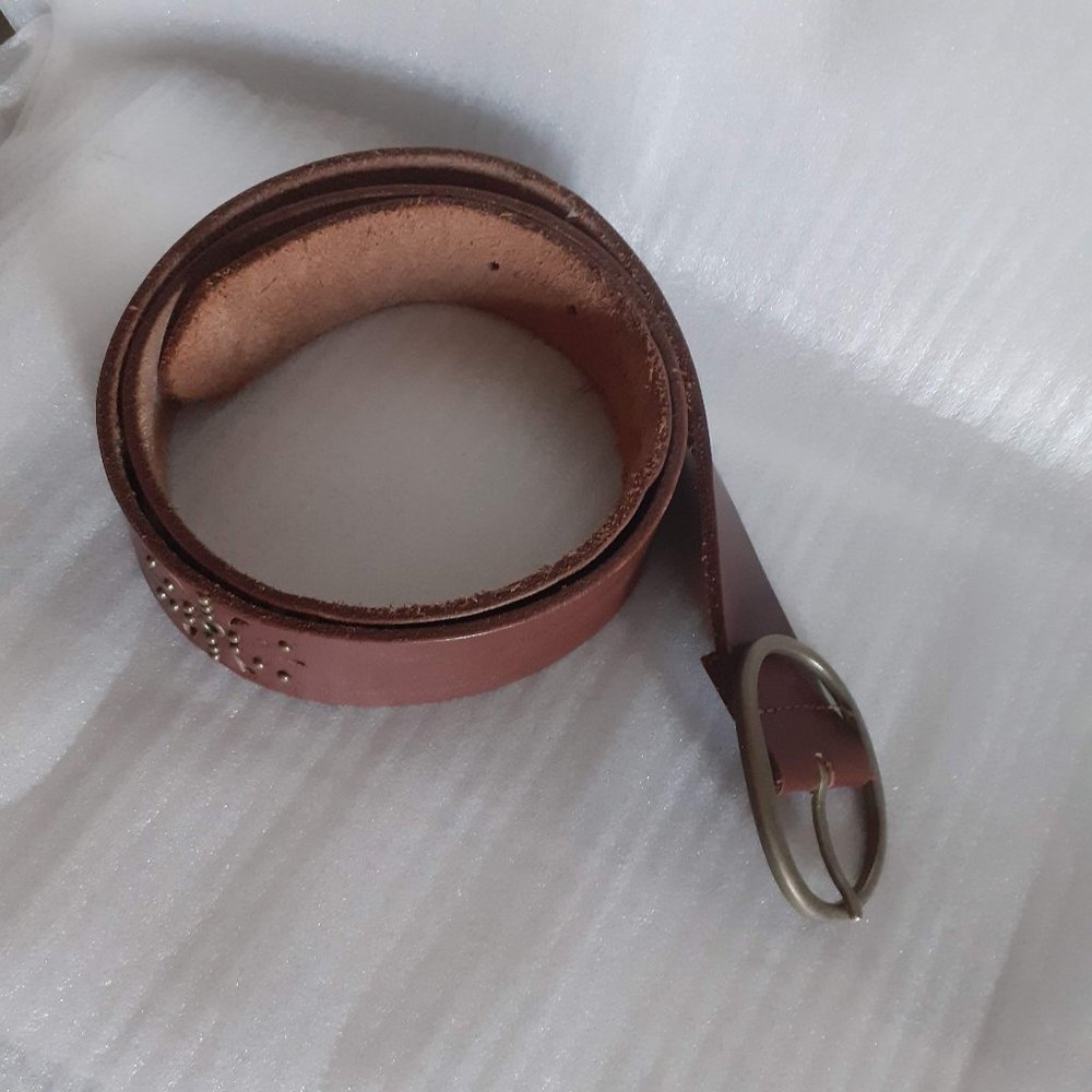 SOUTHERN -STYLE SMOKED BROWN 100%LEATHER BELT WITH STUDS , RETRO LOOK